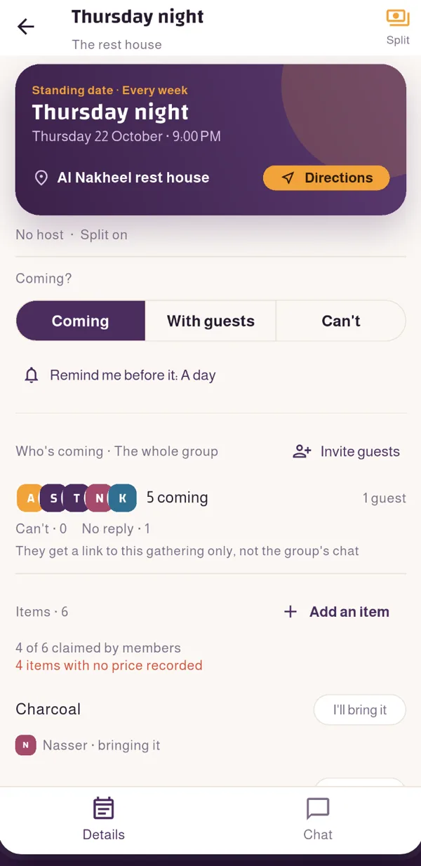 A gathering and its items
